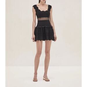 ALEXIS Hopper Black Scalloped Knit Lace Insert Mini Dress Size Large